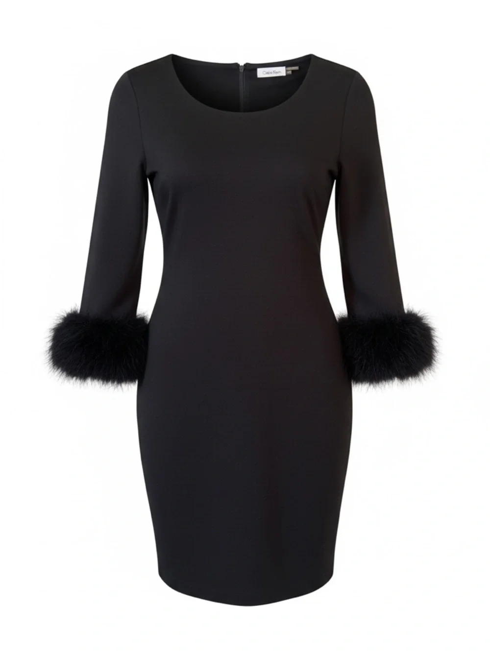 Calvin Klein Black Long-Sleeve Dress with Feather Cuffs - Picture 1 of 7